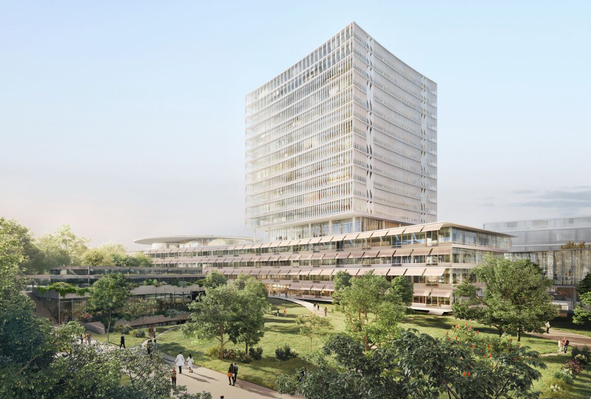 Visualisation du nouveau bâtiment prévu pour la clinique 3, vue depuis le Spitalgarten