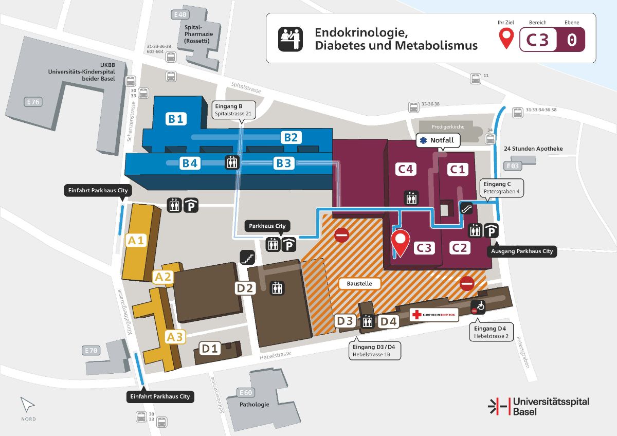 Lageplan der Endokrinologie am USB