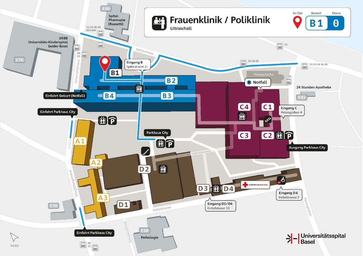 Lageplan der Frauenklinik am Universitätsspital Basel