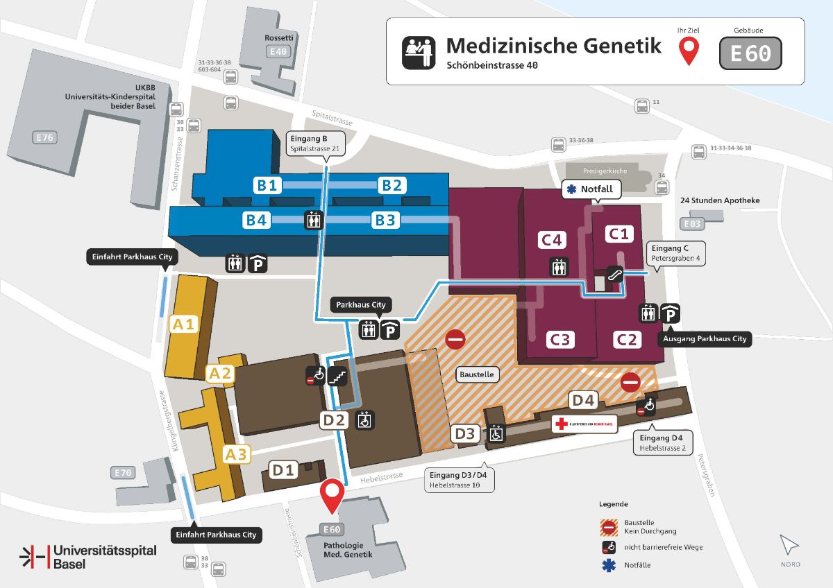 Lageplan der Medizinischen Genetik am USB