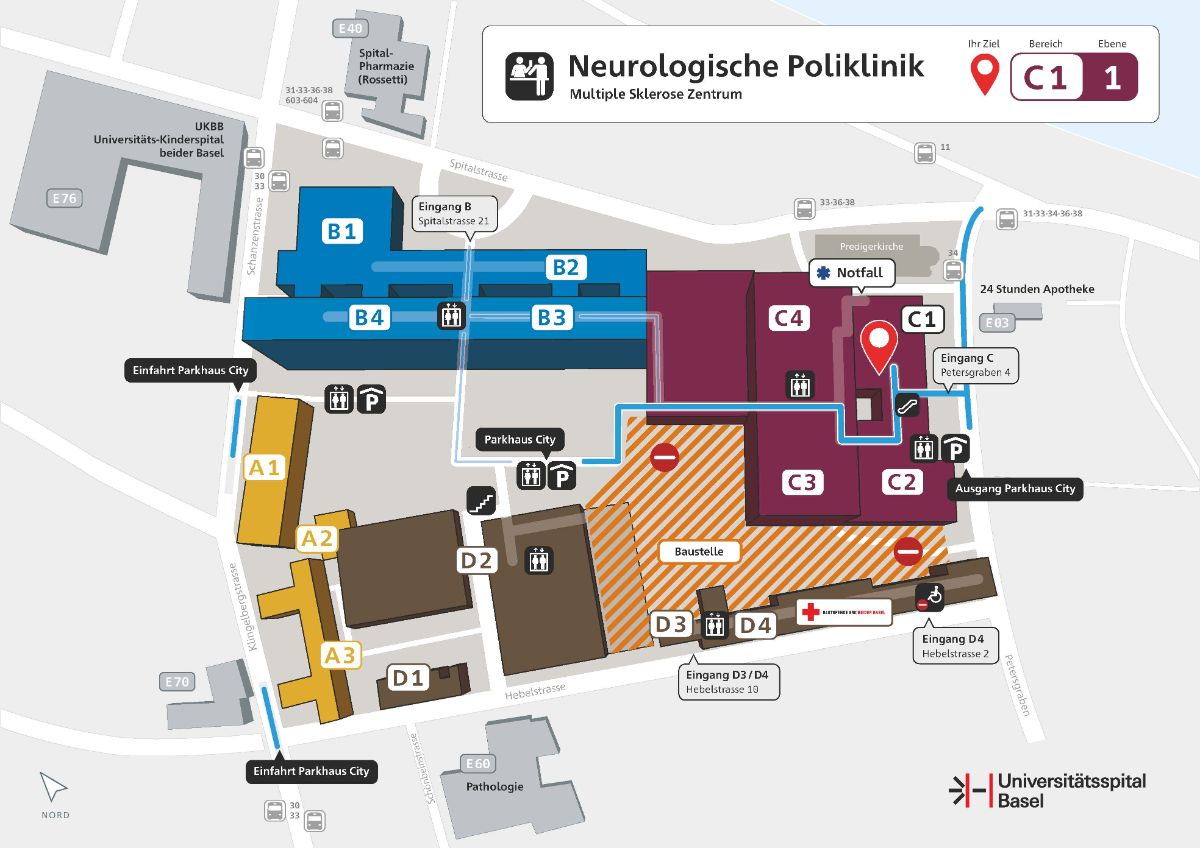 Karte mit Beschreibung zum MS Zentrum