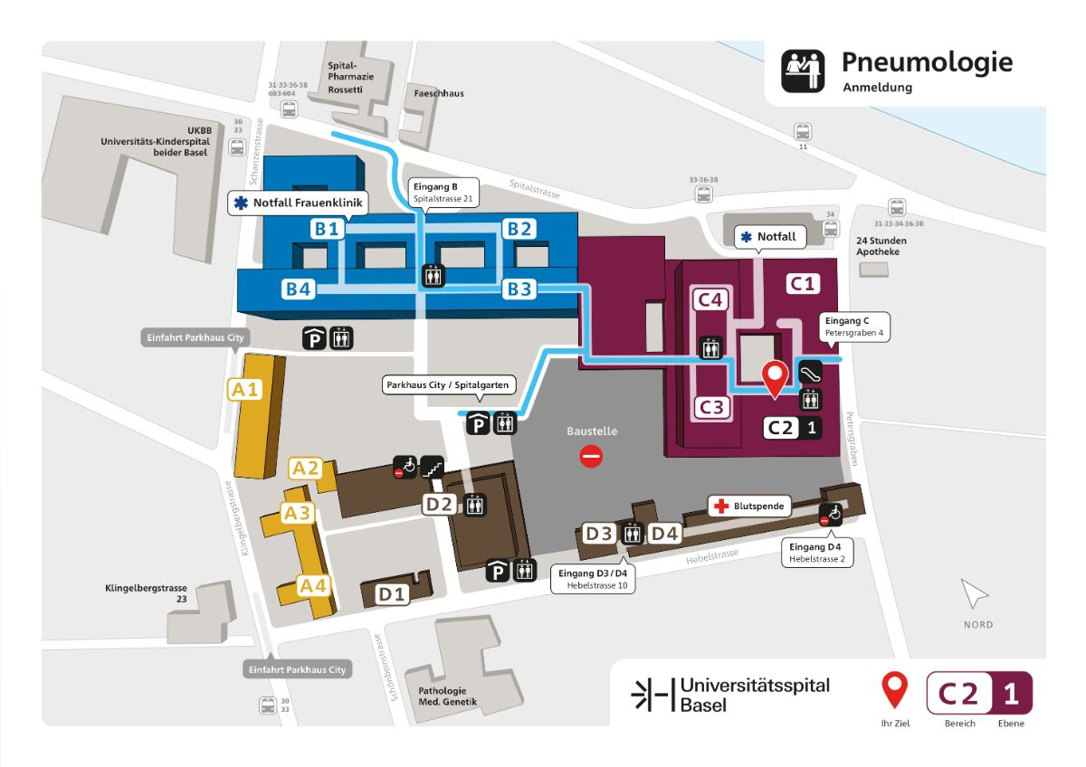 Lageplan der Pneumologie am USB