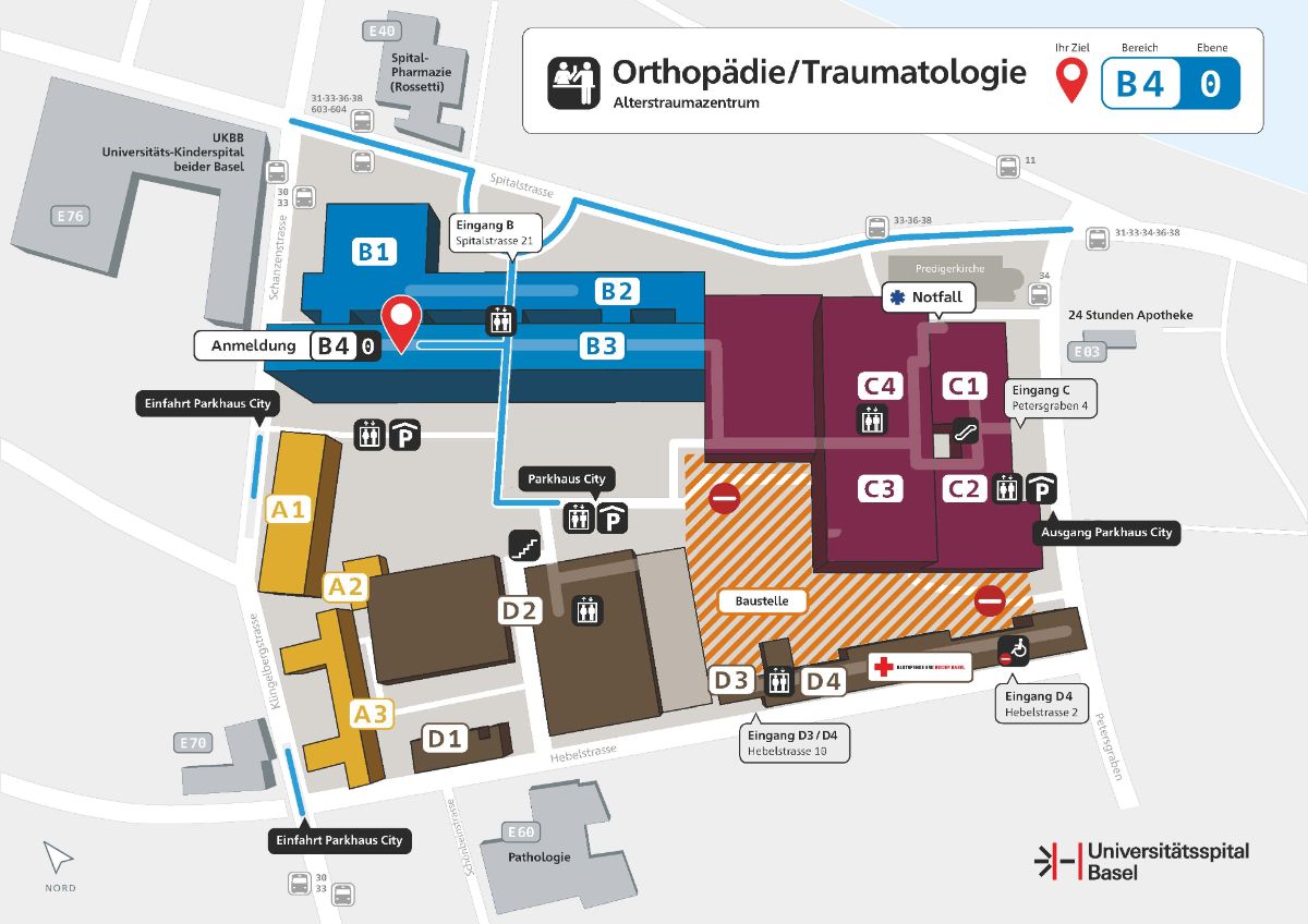 Lageplan des Alterstraumazentrums am USB