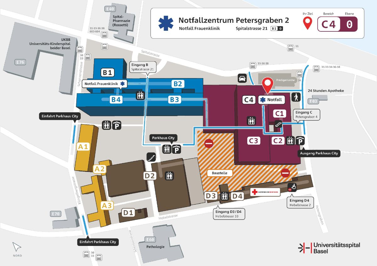 Lageplan des Notfallzentrums am USB