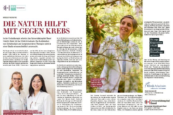 In der Krebstherapie arbeitet das Universitätsspital Basel Hand in Hand mit der Klinik Arlesheim. Die Kombination von Schulmedizin und komplementären Therapien wird in einer Studie wissenschaftlich untersucht.