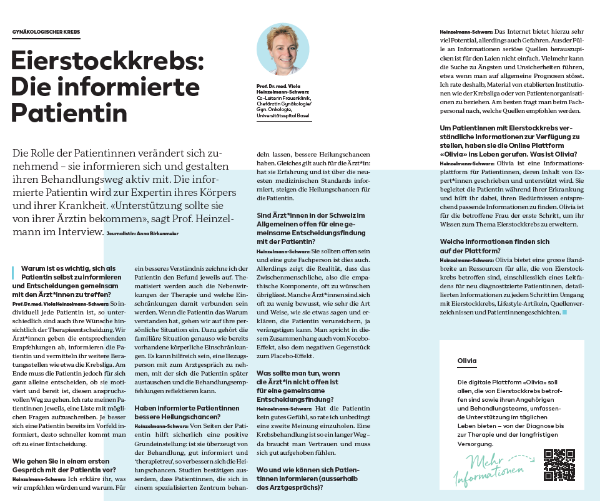 Die Rolle der Patientinnen verändert sich zunehmend – sie informieren sich und gestalten ihren Behandlungsweg aktiv mit. Die informierte Patientin wird zur Expertin ihres Körpers und ihrer Krankheit. «Unterstützung sollte sie von ihrer Ärztin bekommen», sagt Prof. Heinzelmann im Interview.